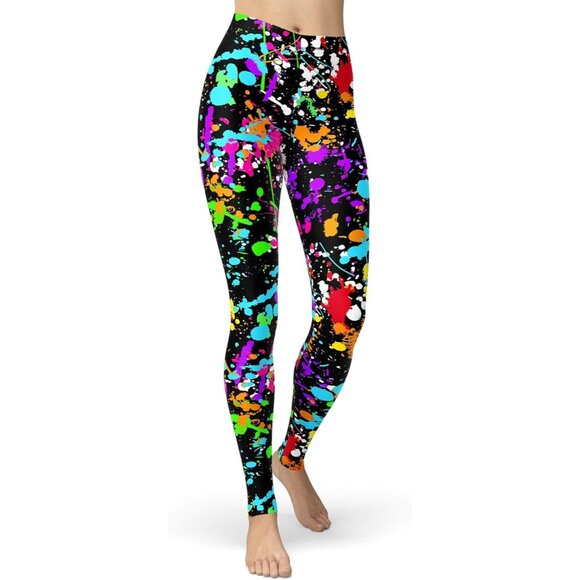 Women's 80s Leggings Neon Artistic Splash Printed Buttery Soft Stretchy Pants